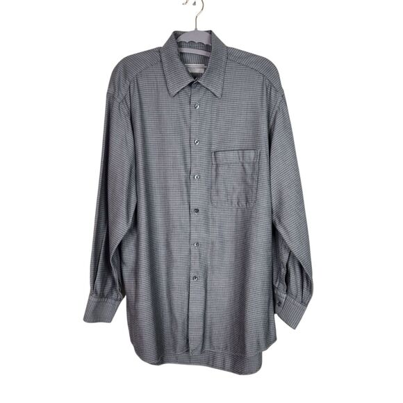 ERMENEGILDO ZEGNA Shirt Mens  39 15.5 Blue Black Button Front Pocket Dress Shirt - Picture 1 of 11